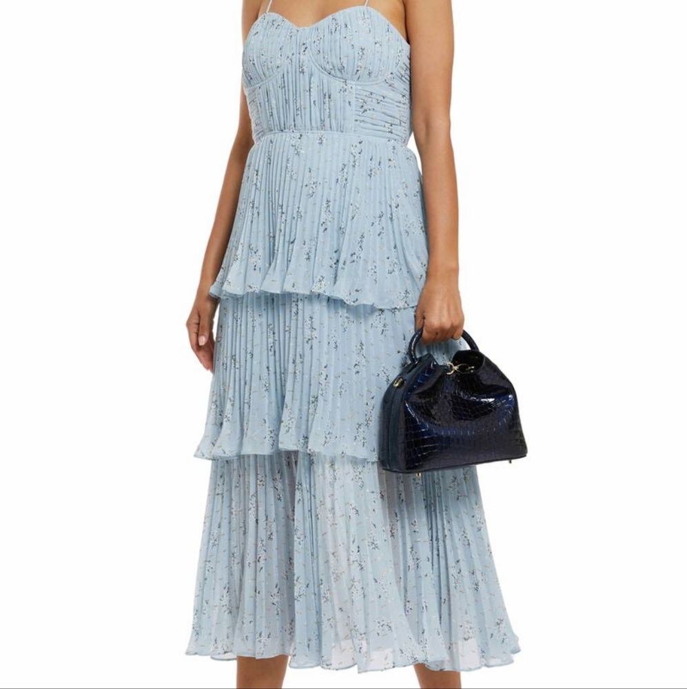 Self-Portrait light blue floral tiered midi dress